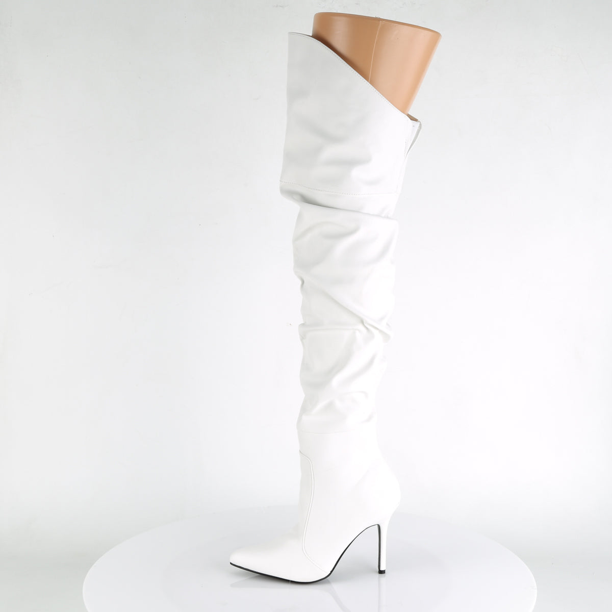 4" Heel Thigh High Pointed Boot w/PU Fur Lining, Side Zip (Pleaser CLAS3011/BPU)