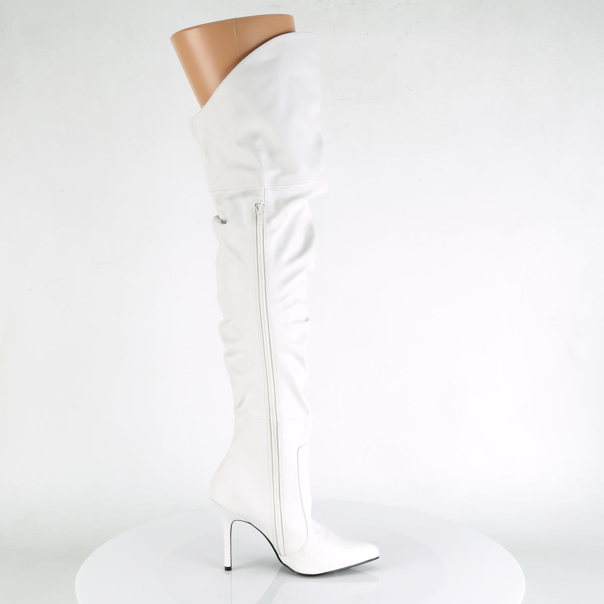 4" Heel Thigh High Pointed Boot w/PU Fur Lining, Side Zip (Pleaser CLAS3011/BPU)