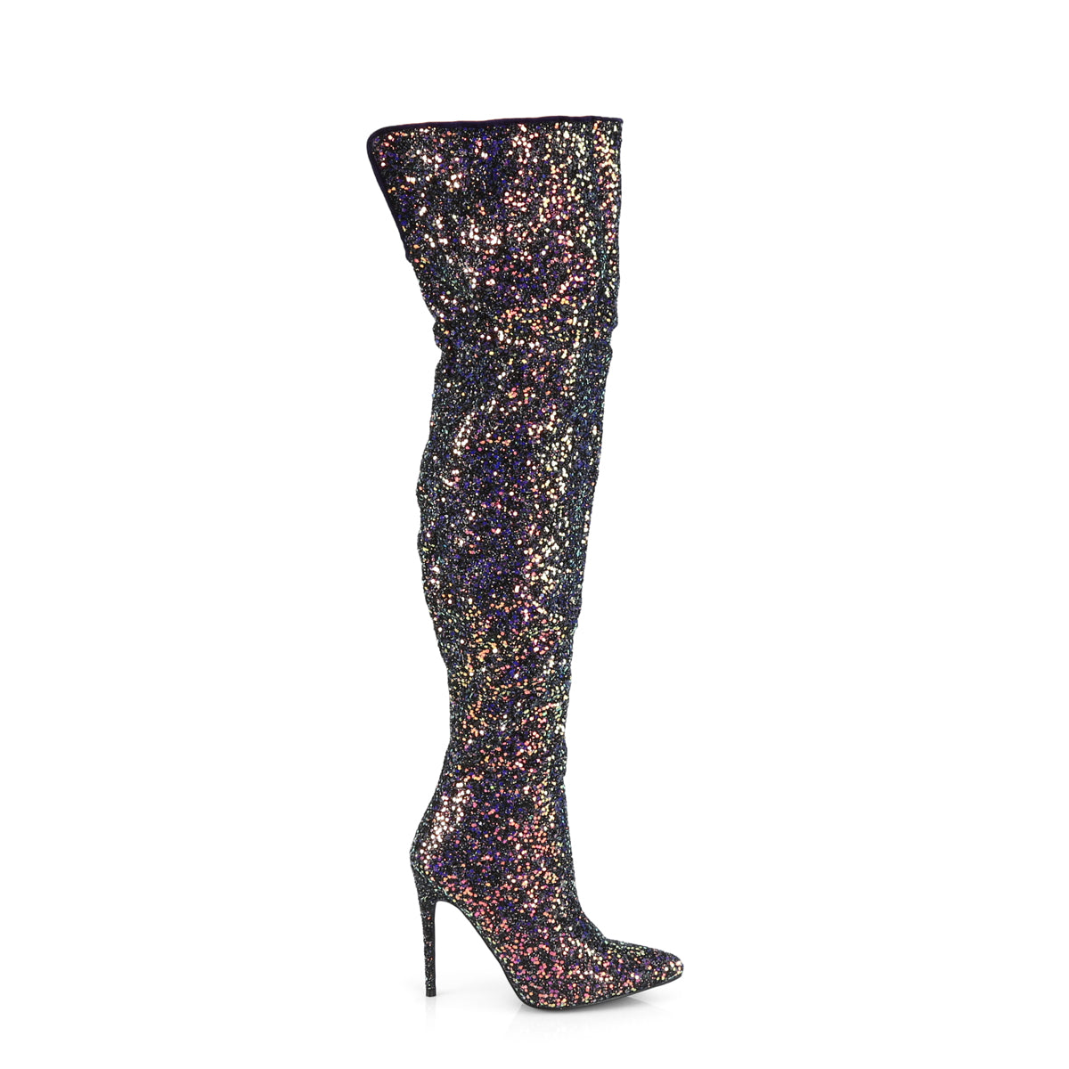 5" Glitter Thigh High Boot, 1/3 Side Zip (Pleaser COURTLY3015/BG)