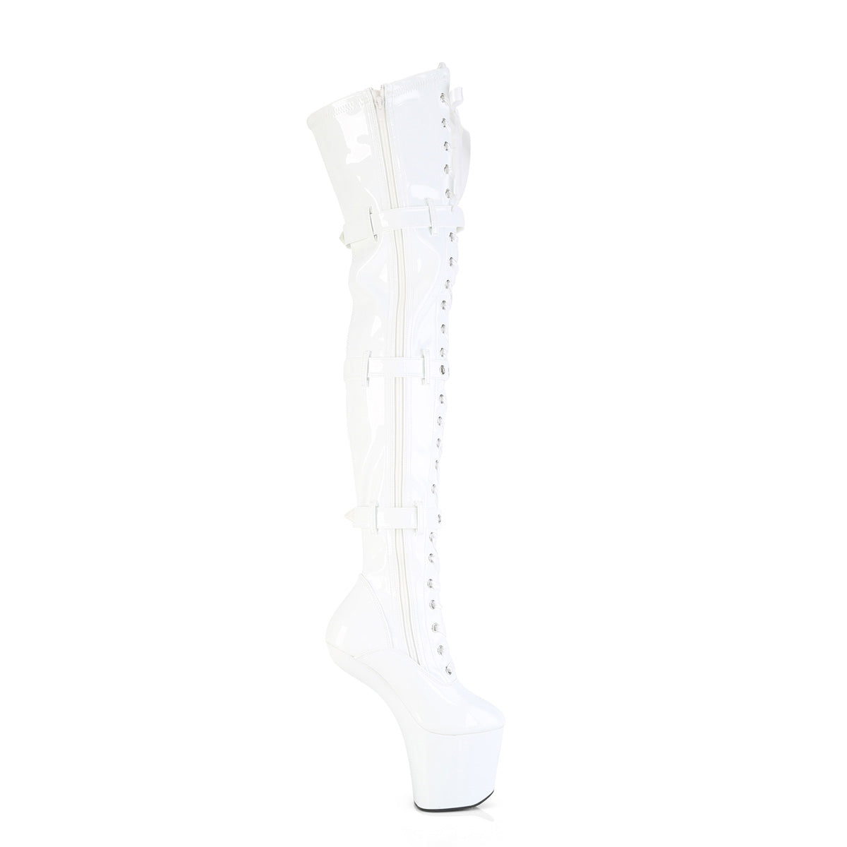 8" Heelless, 3" PF Lace-Up Front Thigh Boot, Side Zip (Pleaser CRAZE3028/B/M)