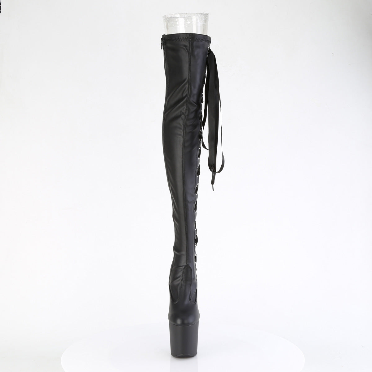 *8" Heelless, 3" PF Thigh Boot w/Side Ribbon Lace, Side Zip (Pleaser CRAZE3050/B/M)