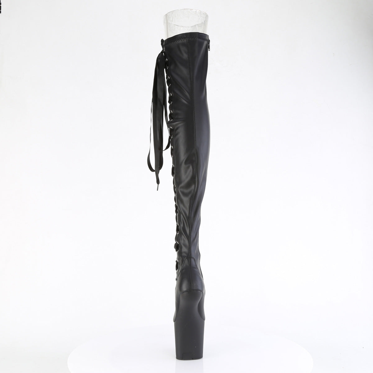 *8" Heelless, 3" PF Thigh Boot w/Side Ribbon Lace, Side Zip (Pleaser CRAZE3050/B/M)