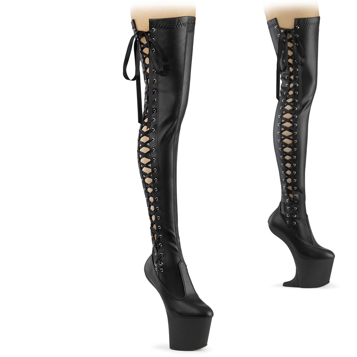 *8" Heelless, 3" PF Thigh Boot w/Side Ribbon Lace, Side Zip (Pleaser CRAZE3050/B/M)