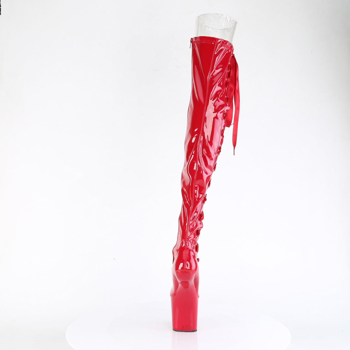 *8" Heelless, 3" PF Thigh Boot w/Side Ribbon Lace, Side Zip (Pleaser CRAZE3050/B/M)