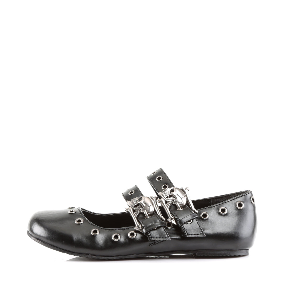 Ballet Flat Double Strap MJ W/ Skull Buckle Eyelet Detailing (Demonia DAI03/B/PU)