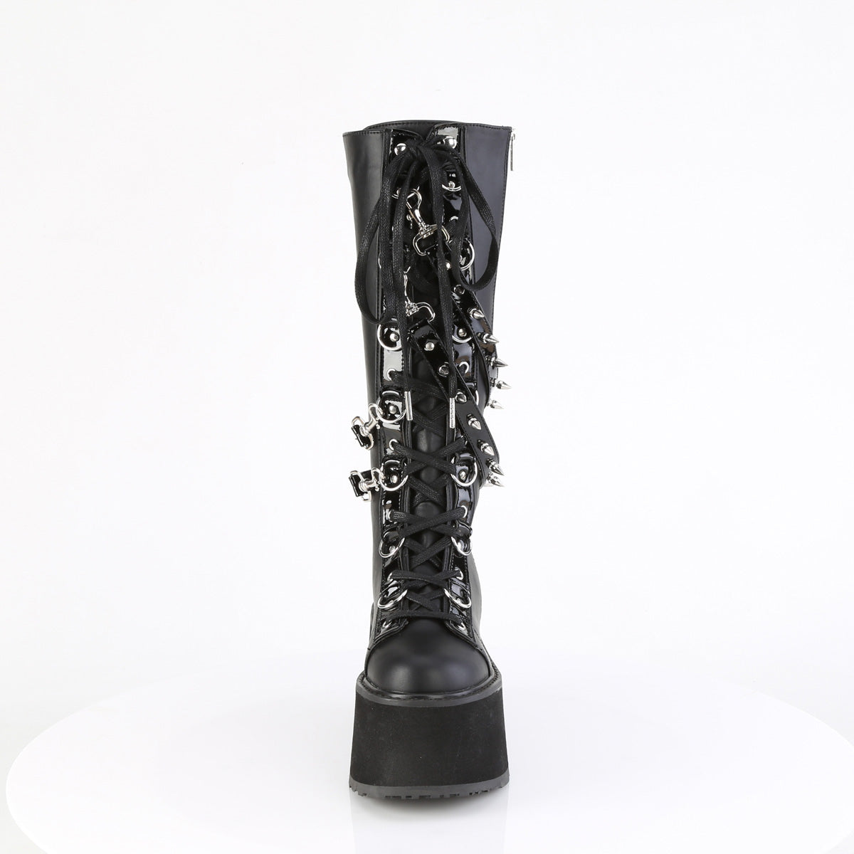 3 1/2" PF Lace-Up Knee High Boot, Outside Zip (Demonia DAM220/BVL)