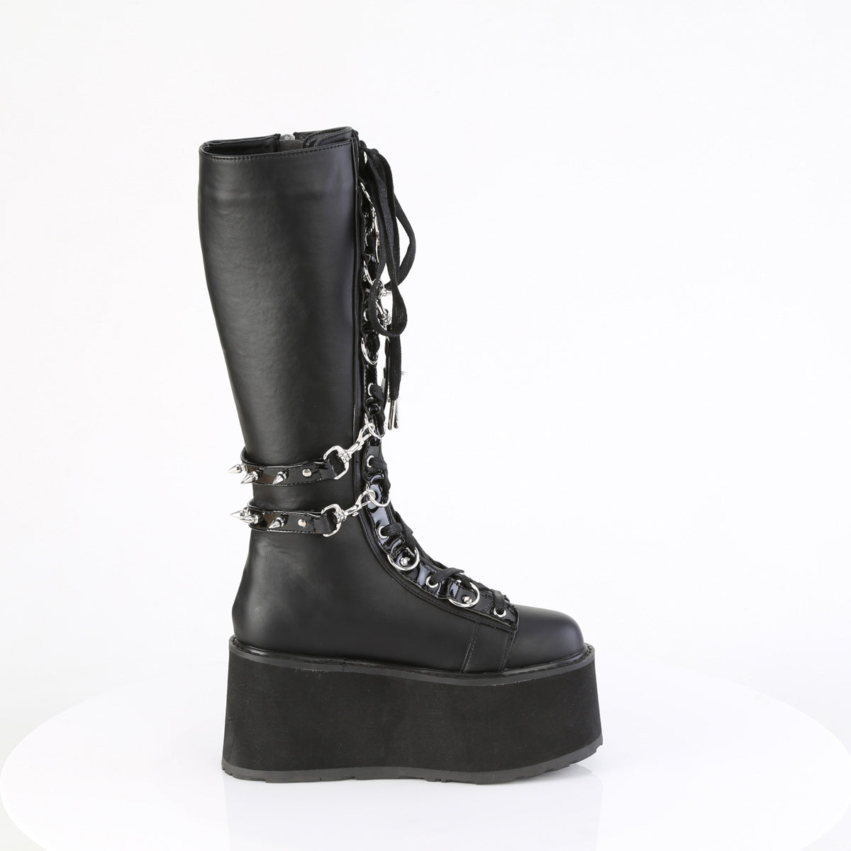3 1/2" PF Lace-Up Knee High Boot, Outside Zip (Demonia DAM220/BVL)