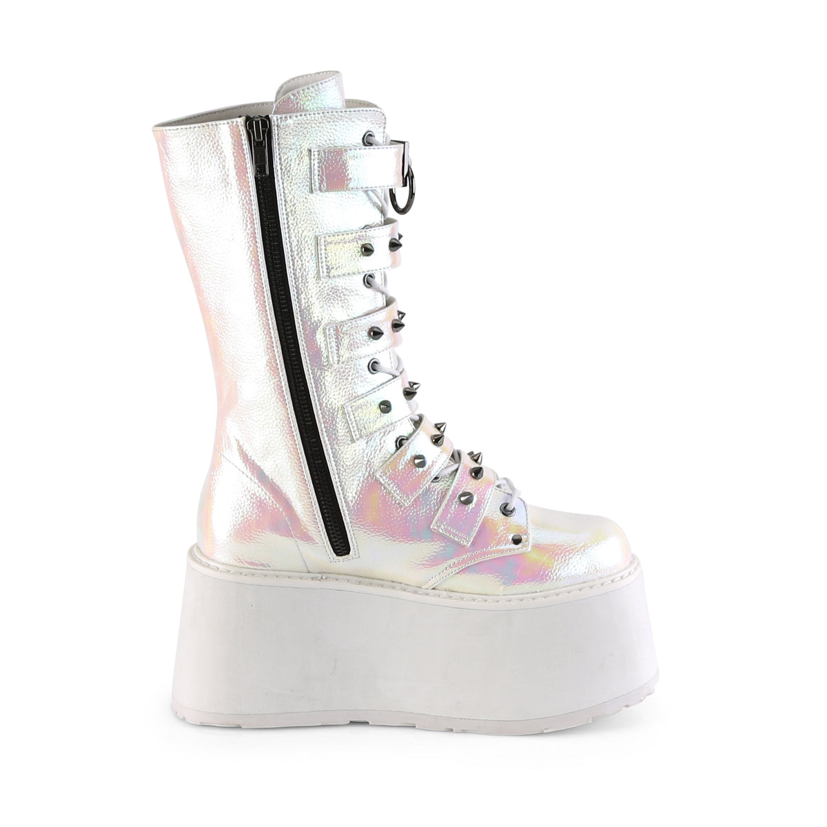 3 1/2" PF Mid-Calf Boot w/6 BuckleStraps, Metal Side Zip (Demonia DAM225/BHG)