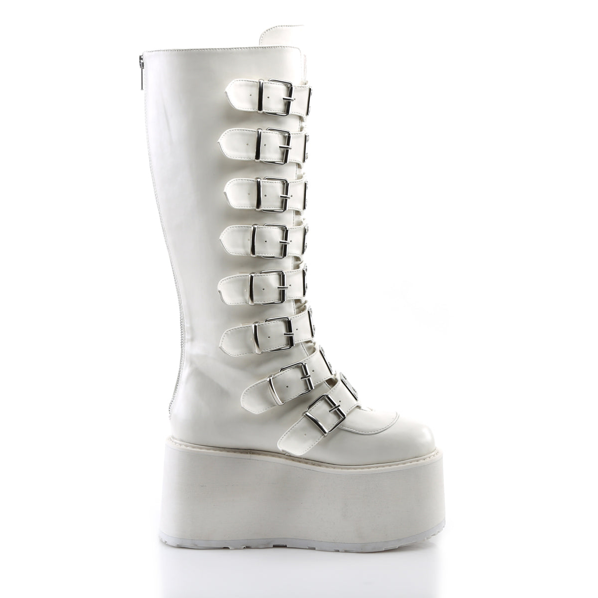 3 1/2" PF Knee High Boot w/8 Buckle Straps, Back Metal Zip (Demonia DAM318/BHG)