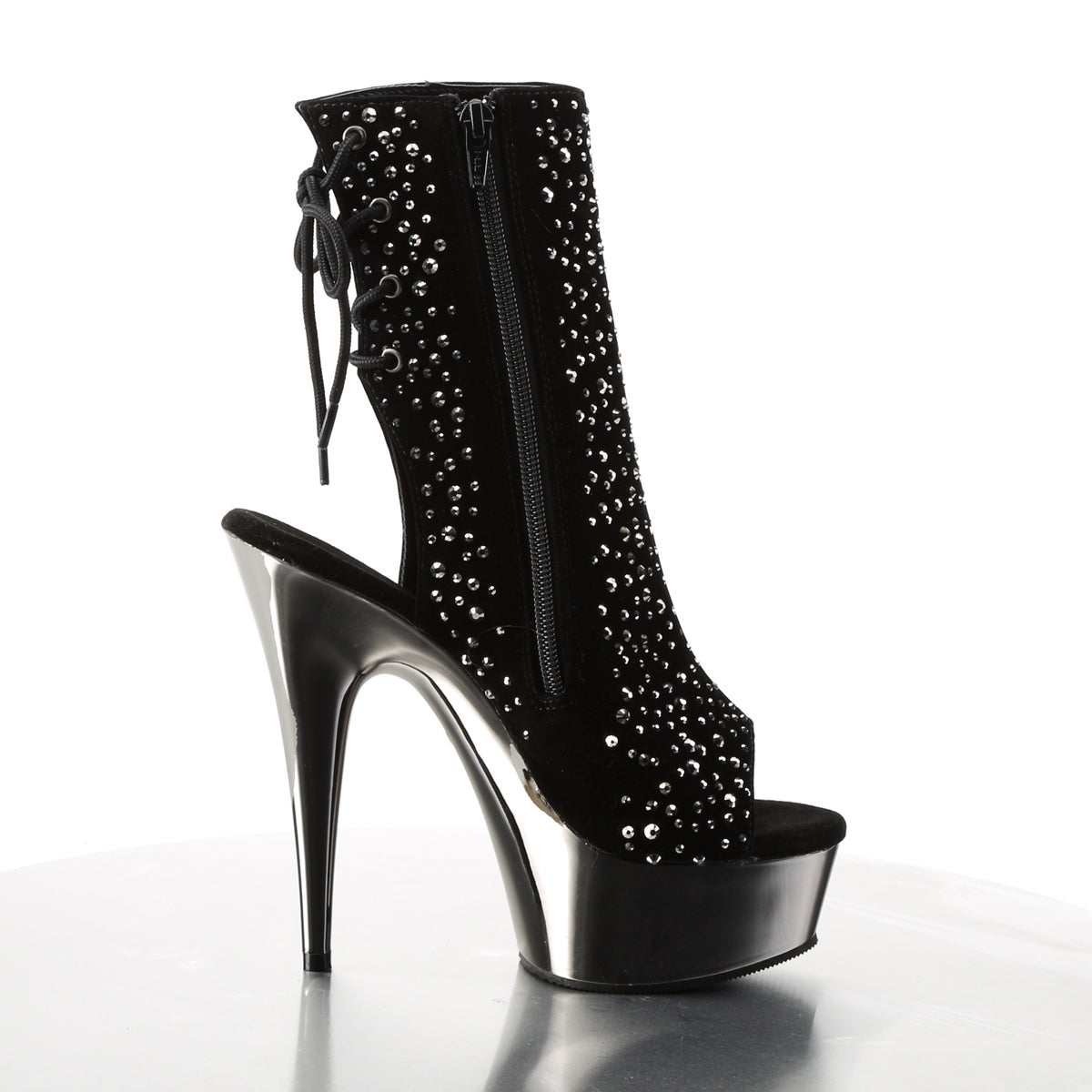 *6" Heel, 1 3/4" PF Open Toe/ Back Ankle Boot (Pleaser DEL1018RS/BVEL/PWCH)