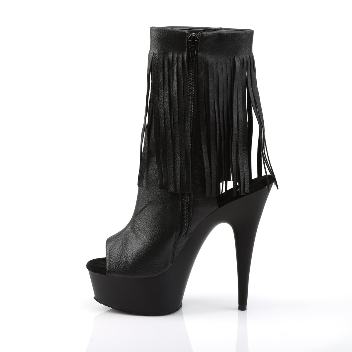 *6" Heel, 1 3/4" PF Open Toe/Heel Fringe Bootie, Side Zip (Pleaser DEL1019/BPU/M)