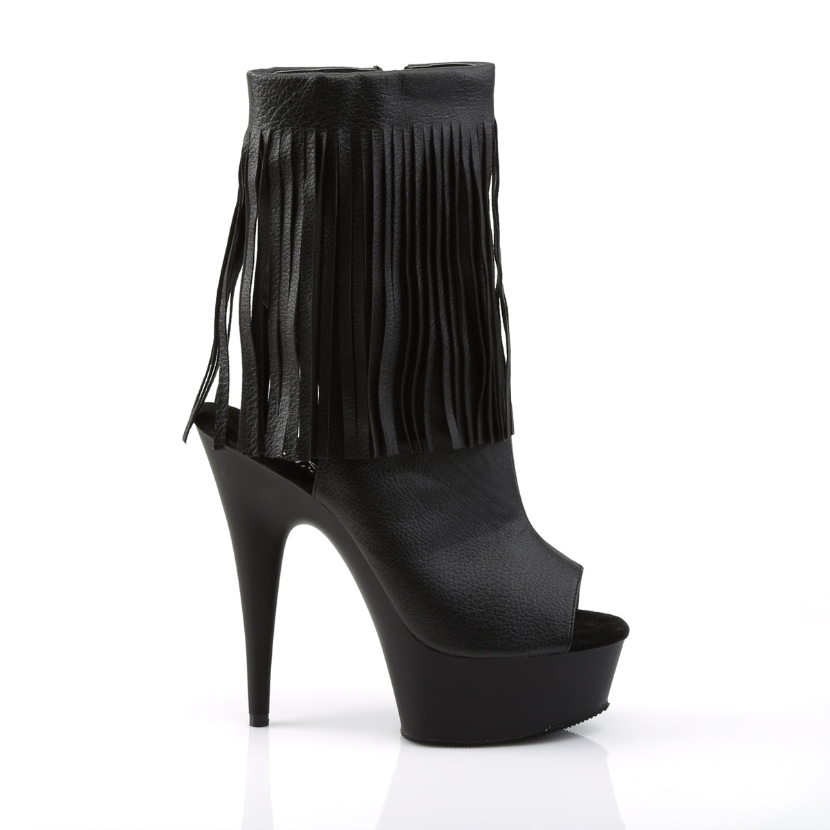 *6" Heel, 1 3/4" PF Open Toe/Heel Fringe Bootie, Side Zip (Pleaser DEL1019/BPU/M)