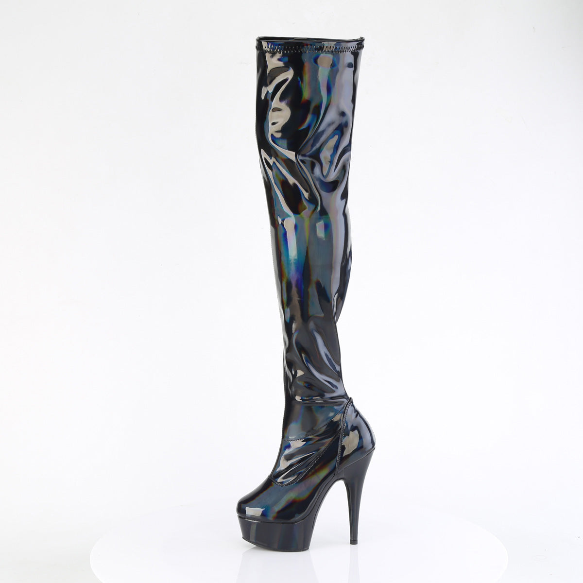 *6" Heel, 1 3/4" PF Stretch Thigh Boot, 12" Side Zip (Pleaser DEL3000HWR/BHG/M)