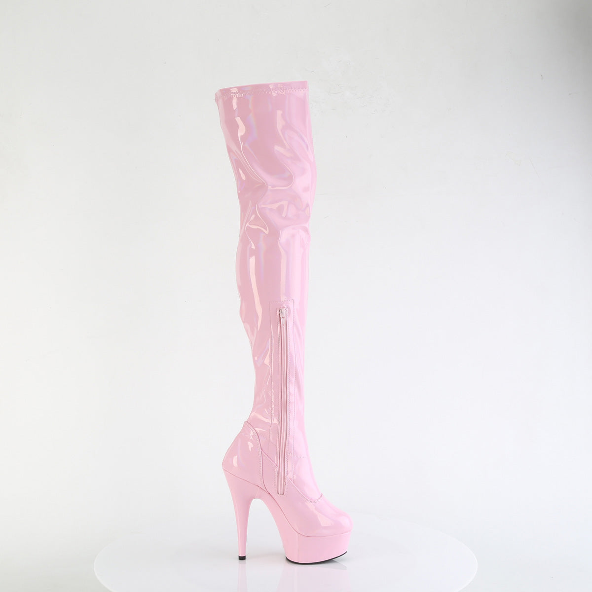 *6" Heel, 1 3/4" PF Stretch Thigh Boot, 12" Side Zip (Pleaser DEL3000HWR/BHG/M)