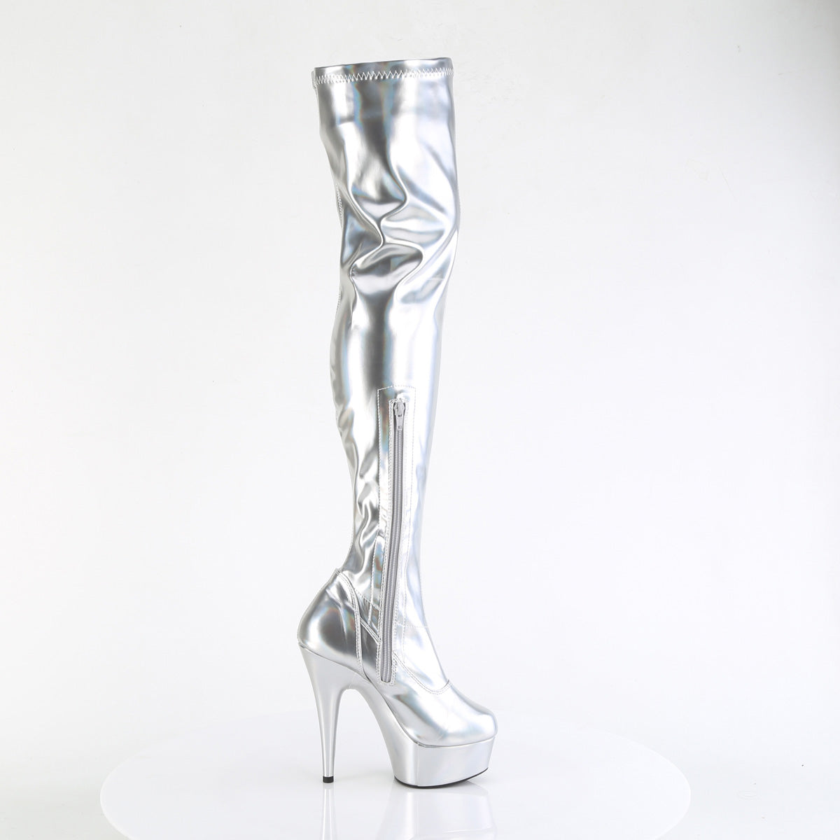 *6" Heel, 1 3/4" PF Stretch Thigh Boot, 12" Side Zip (Pleaser DEL3000HWR/BHG/M)