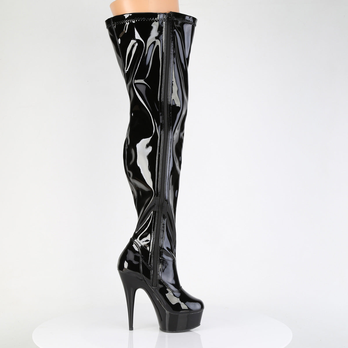 6" Heel, 1 3/4" PF Wide Calf Stretch Thigh Boot, Side Zip (Pleaser DEL3000WCF/B/M)