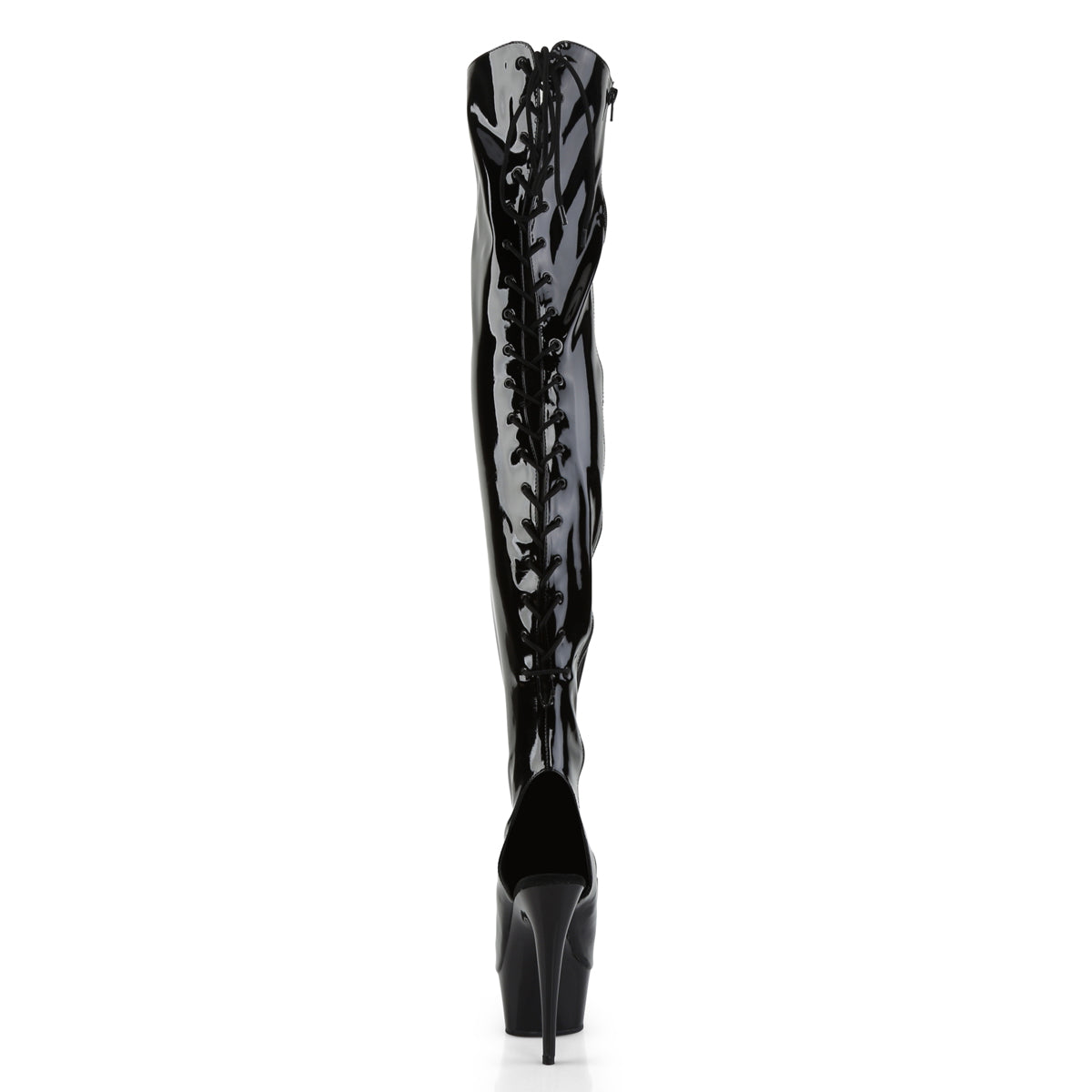 6" Heel,1 3/4" PF Open Heel/Toe Lace Up Back Thigh High Boot (Pleaser DEL3017/B/M)