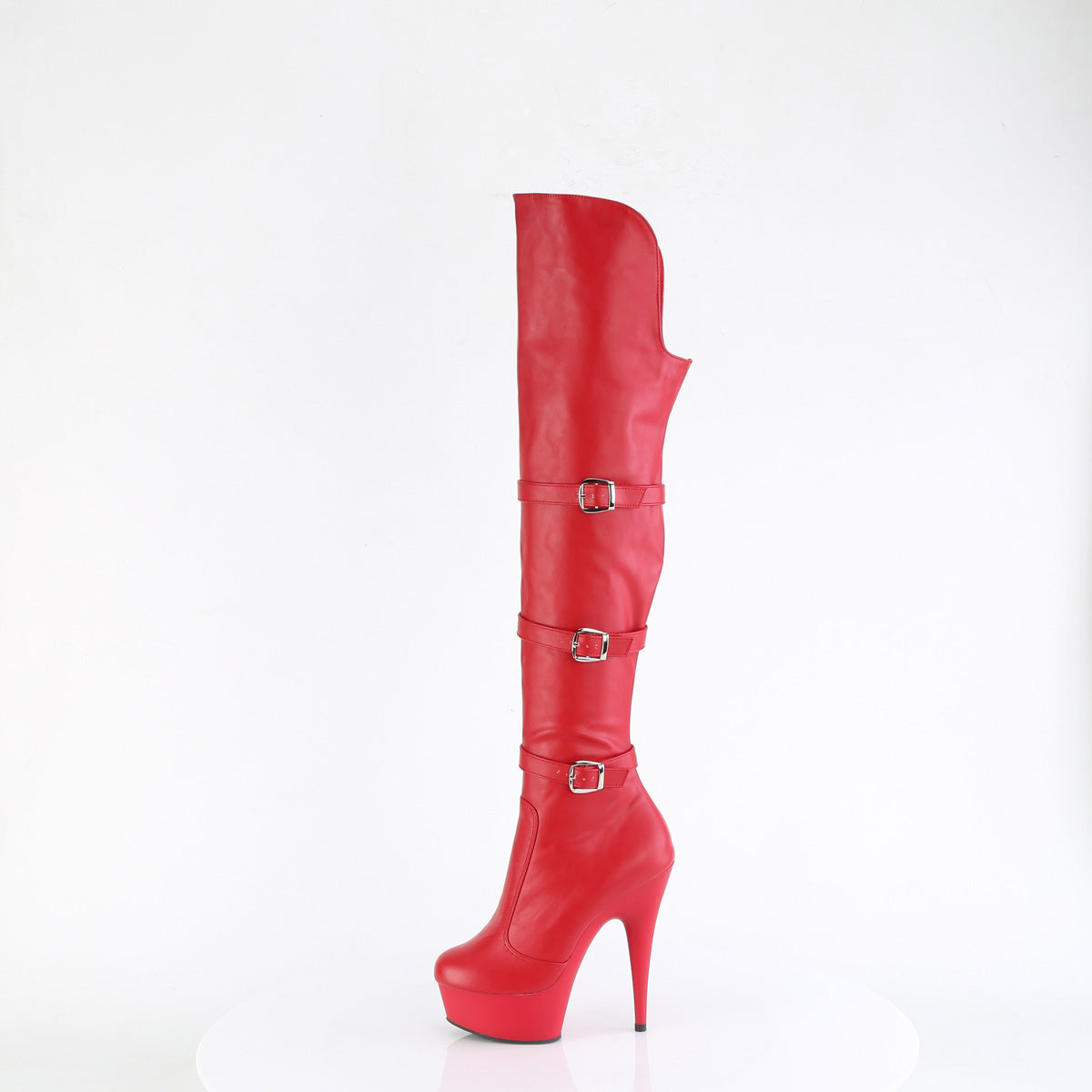 6" Heel, 1 3/4" PF Triple Buckle Strap OTK Boot, Side Zip (Pleaser DEL3018/B/M)