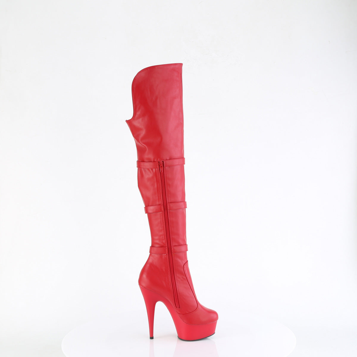 6" Heel, 1 3/4" PF Triple Buckle Strap OTK Boot, Side Zip (Pleaser DEL3018/B/M)