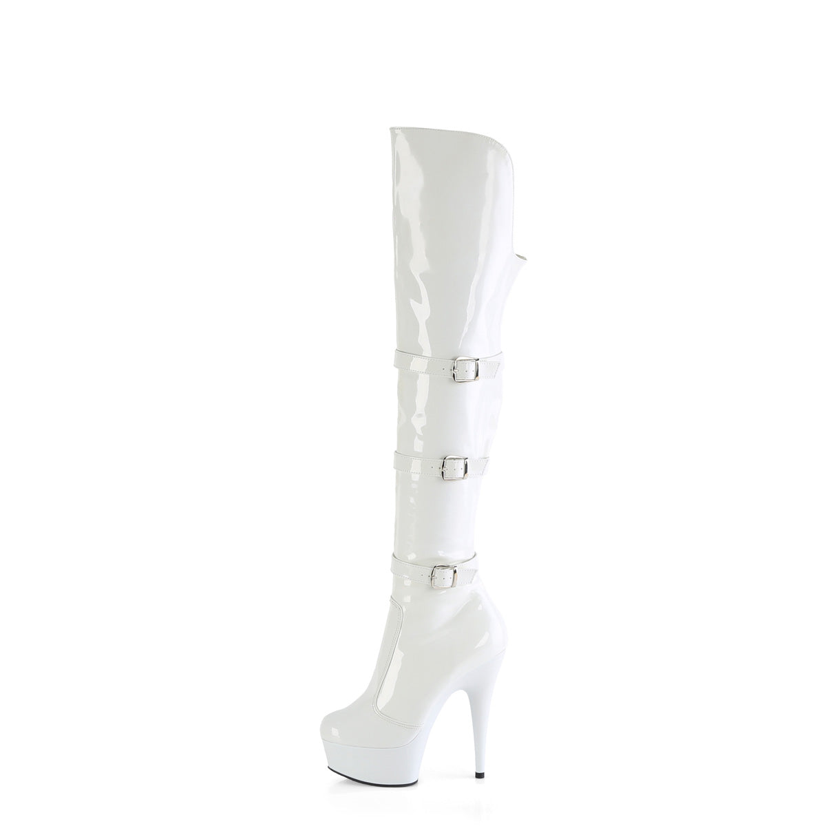 6" Heel, 1 3/4" PF Triple Buckle Strap OTK Boot, Side Zip (Pleaser DEL3018/B/M)