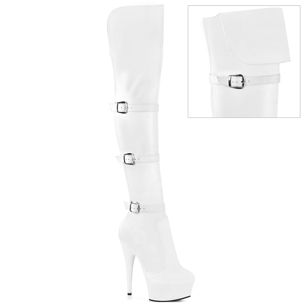 6" Heel, 1 3/4" PF Triple Buckle Strap OTK Boot, Side Zip (Pleaser DEL3018/B/M)