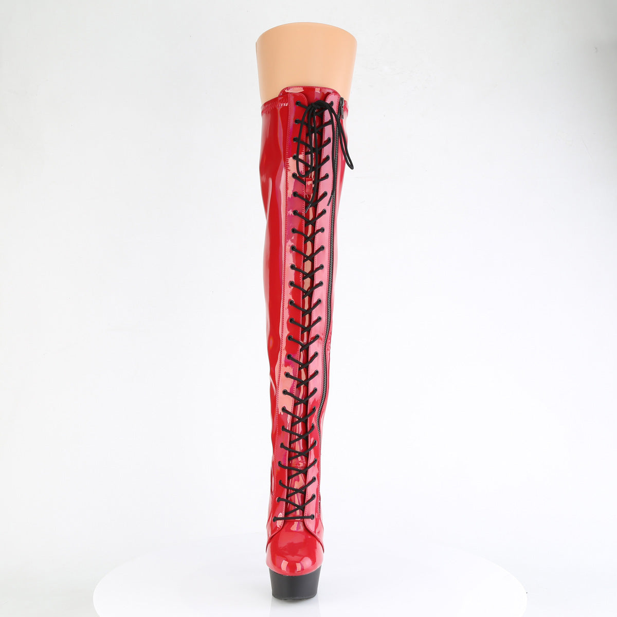 *6" Heel, 1 3/4" PF Stretch Lace-Up OTK Boot, Outer Zip (Pleaser DEL3029/BHG/B)