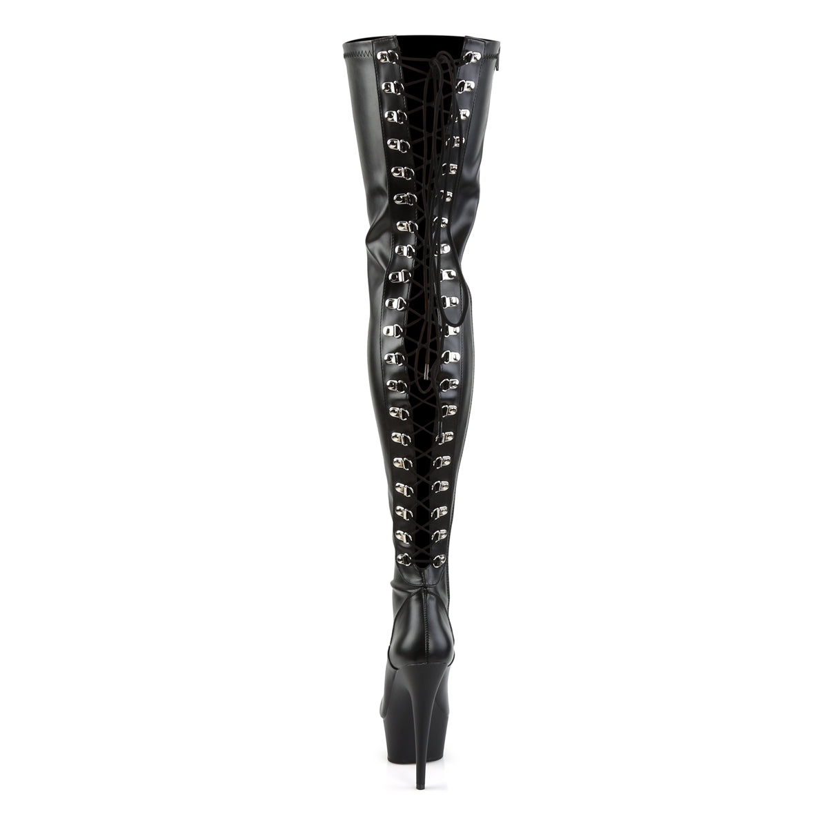 6" Heel, 1 3/4" PF Back Lace Thigh Boot, Side Zip (Pleaser DEL3063/B/M)