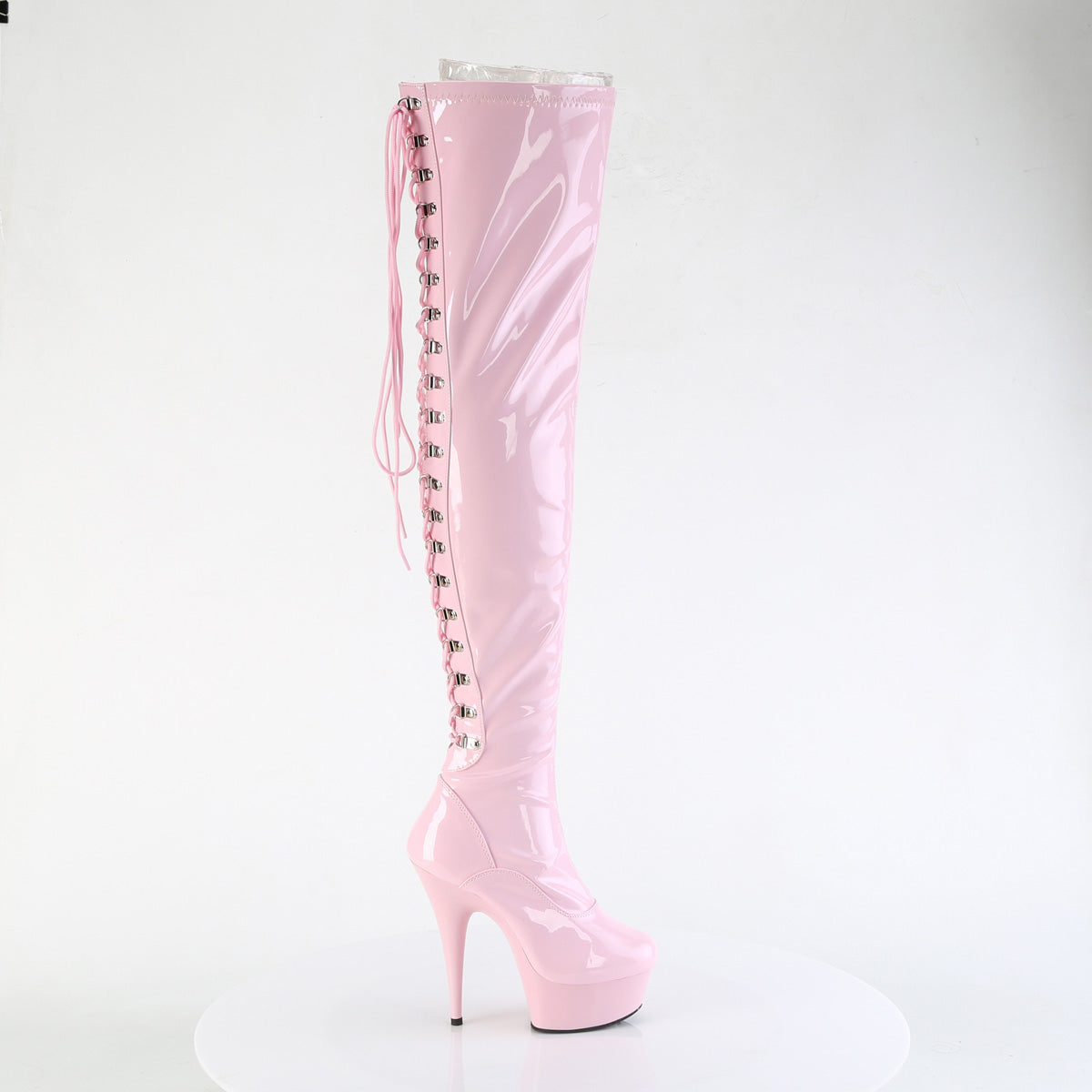 6" Heel, 1 3/4" PF Back Lace Thigh Boot, Side Zip (Pleaser DEL3063/B/M)