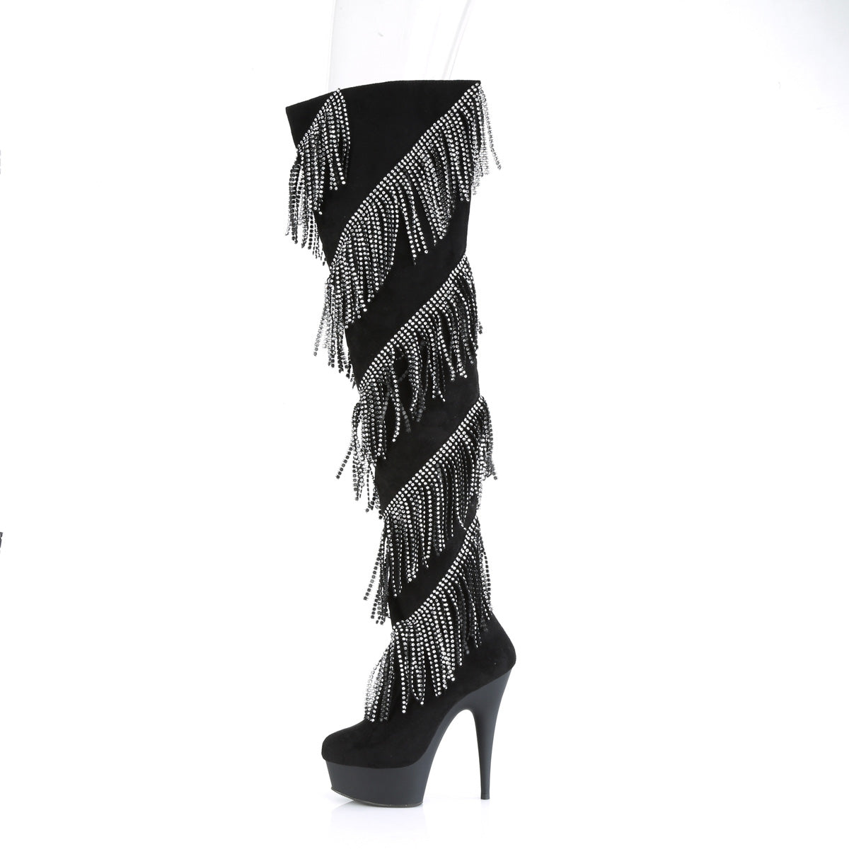 *6" Heel, 1 3/4" PF Thigh Boot w/RS Fringe, Inside Zip (Pleaser DEL3065/BFS-S/B)