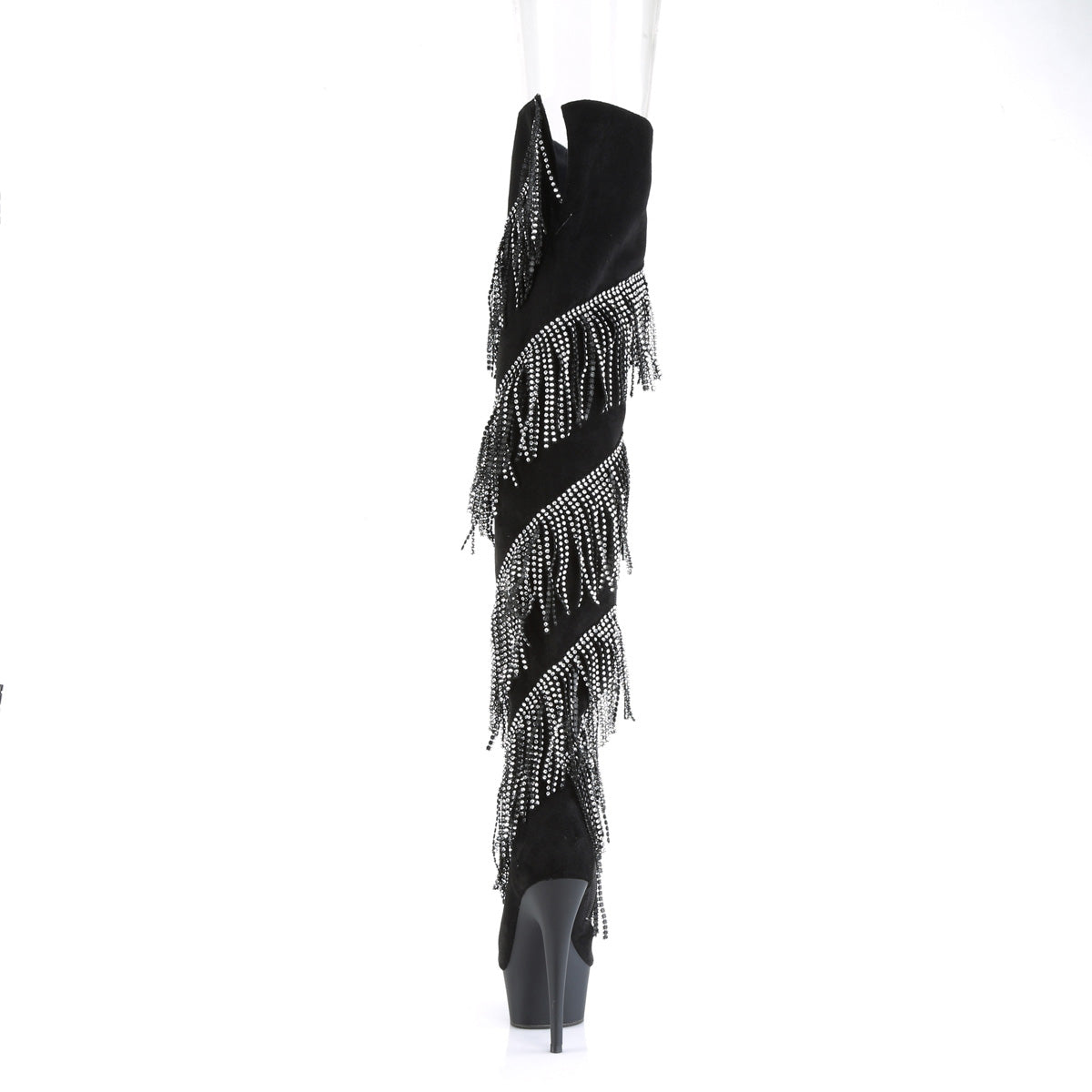 *6" Heel, 1 3/4" PF Thigh Boot w/RS Fringe, Inside Zip (Pleaser DEL3065/BFS-S/B)