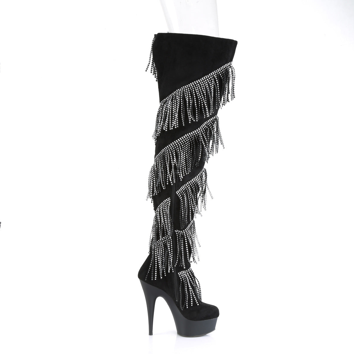 *6" Heel, 1 3/4" PF Thigh Boot w/RS Fringe, Inside Zip (Pleaser DEL3065/BFS-S/B)