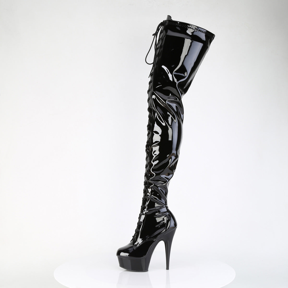 *6" Heel, 1 3/4" PF Lace Up Stretch Crotch Boot, Side Zip (Pleaser DEL4023/B/M)