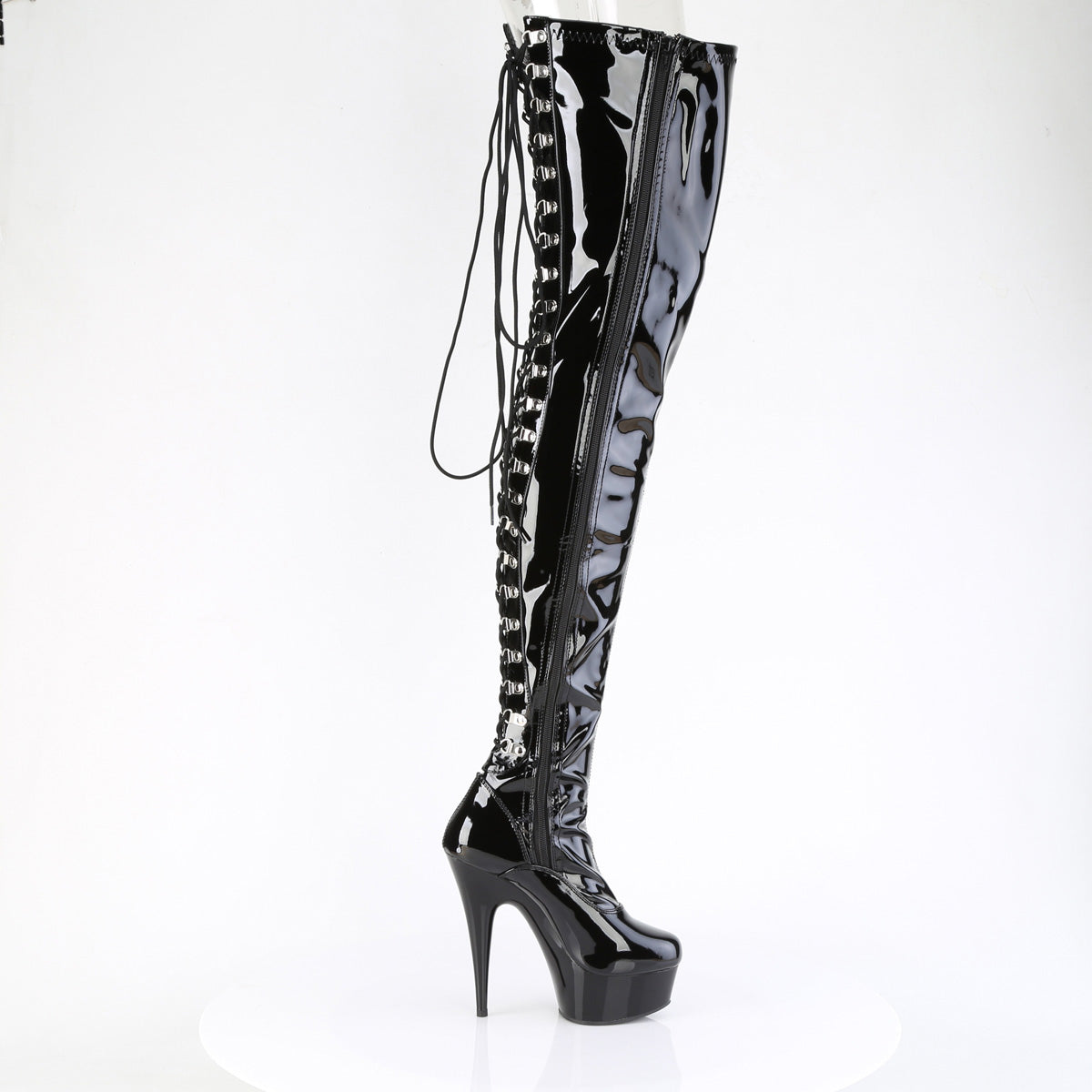 *6" Heel, 1 3/4" PF Back Lace Stretch Crotch Boot, Side Zip (Pleaser DEL4063/B/M)