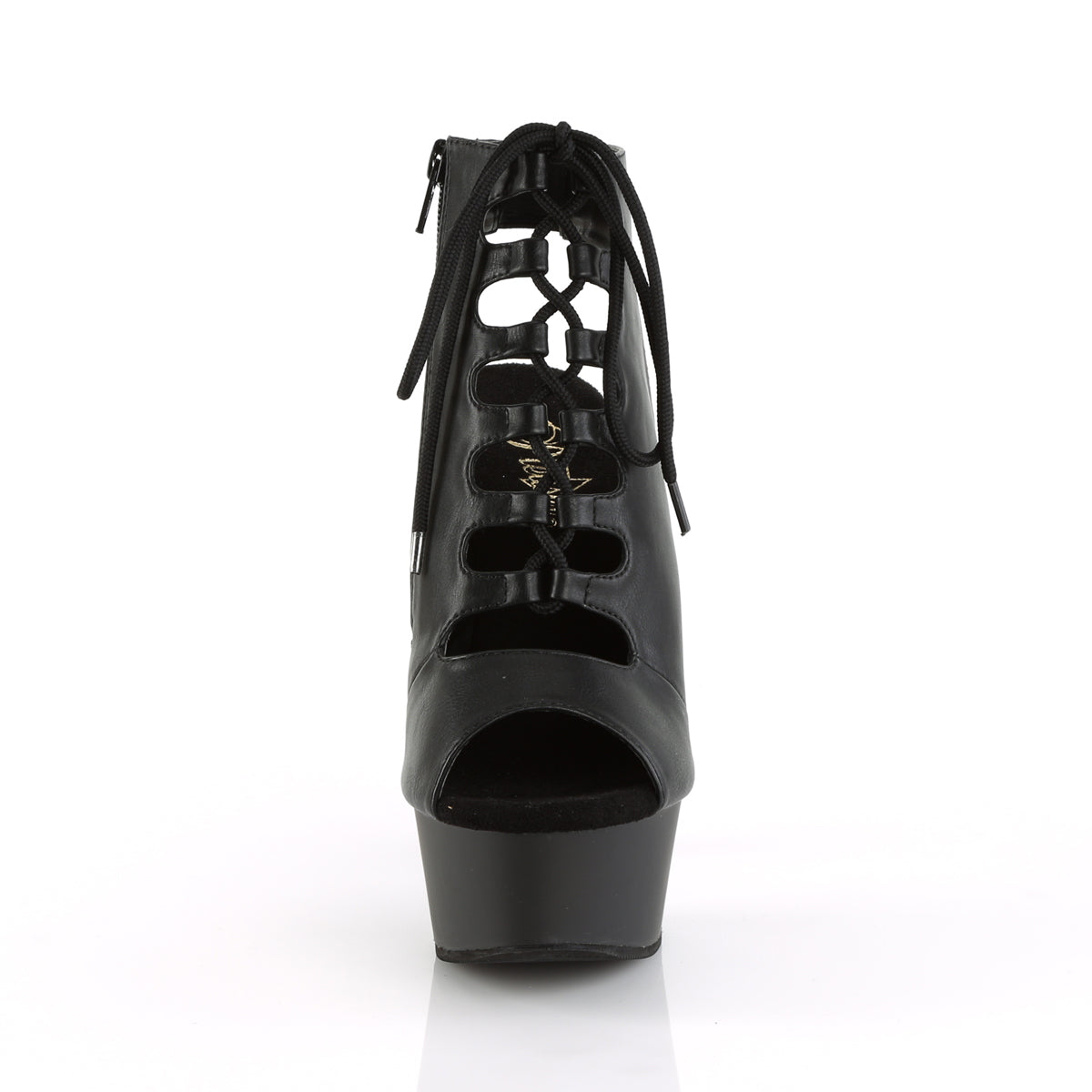6" Heel, 1 3/4" PF Open Toe/Back Front Lace Up Ankle Bootie (Pleaser DEL600-20/B/M)
