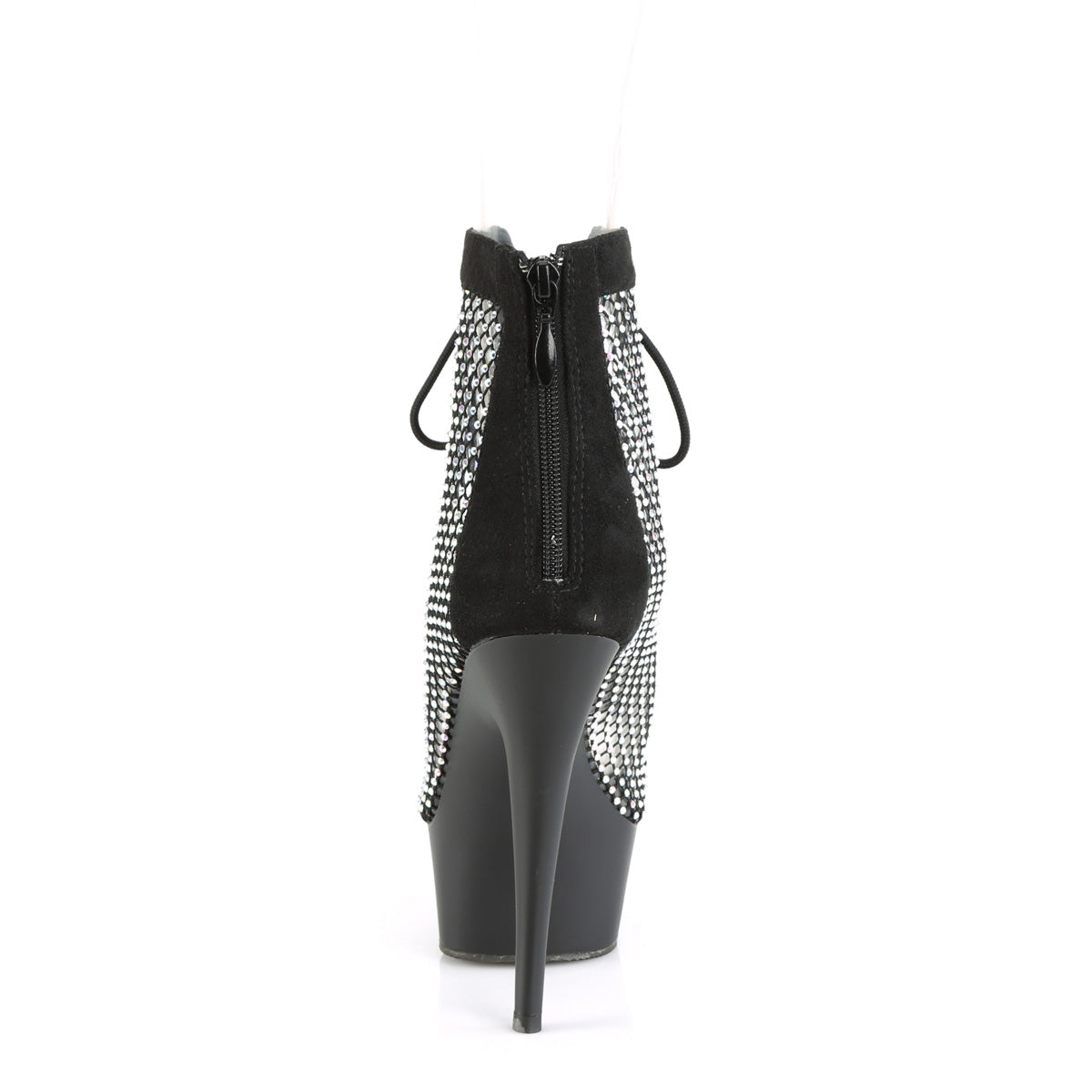 *6" Heel, 1 3/4" PF Lace-Up Peep Toe Ankle Boot, Back Zip (Pleaser DEL600-33RM/BFS-RS/M)