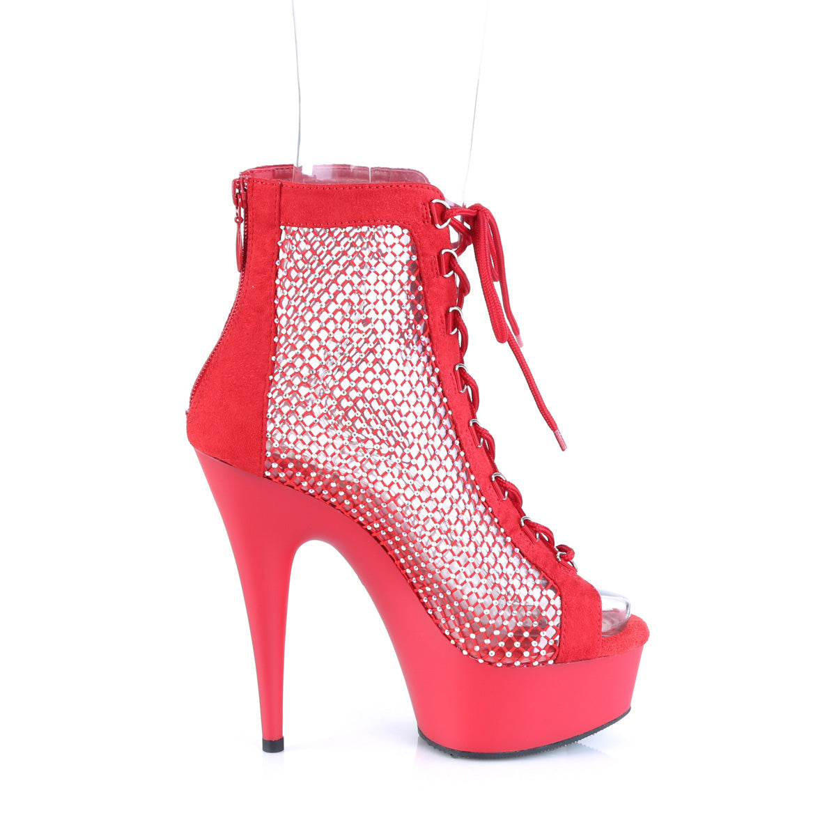 *6" Heel, 1 3/4" PF Lace-Up Peep Toe Ankle Boot, Back Zip (Pleaser DEL600-33RM/BFS-RS/M)