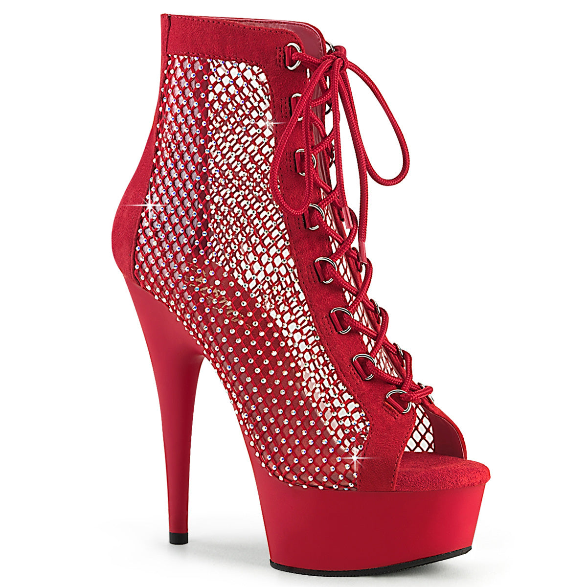 *6" Heel, 1 3/4" PF Lace-Up Peep Toe Ankle Boot, Back Zip (Pleaser DEL600-33RM/BFS-RS/M)