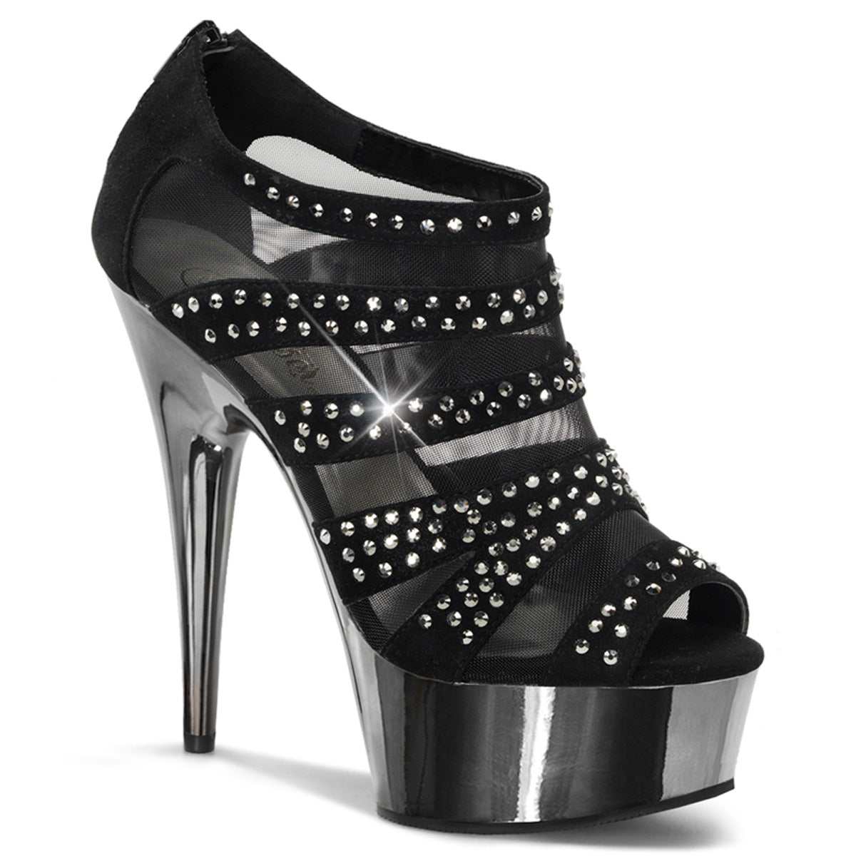 *6" Heel, 1 3/4" PF Peep Toe Mesh Ankle Bootie (Pleaser DEL600-8/BVS/PWCH)