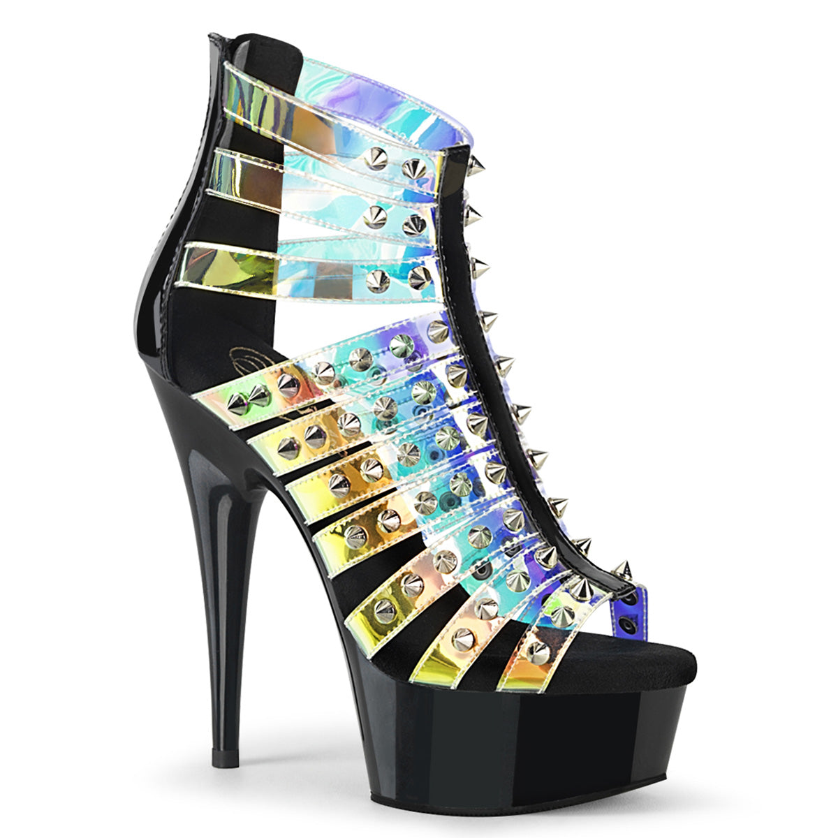 *6" Heel, 1 3/4" PF Strappy Close Back Sandal, Back Zip (Pleaser DEL600-9/HGTPU-B/B)