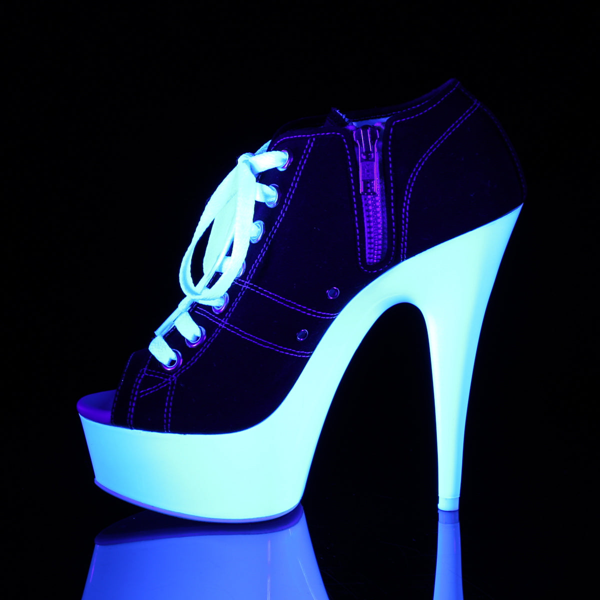 *6" Heel, 1 3/4" P/F Open Toe Sneaker, Side Zip (Pleaser DEL600SK-01/BCA/NW)
