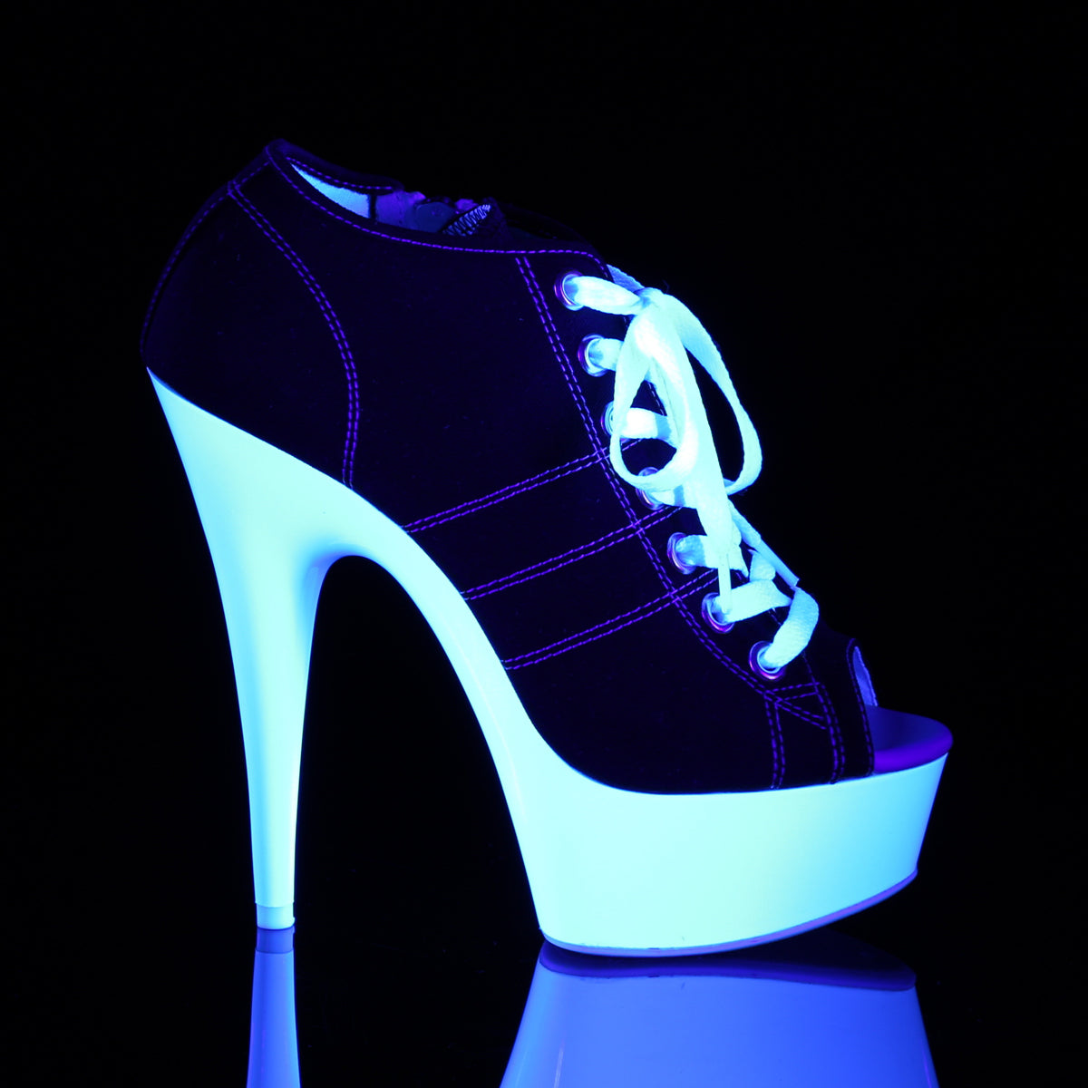 *6" Heel, 1 3/4" P/F Open Toe Sneaker, Side Zip (Pleaser DEL600SK-01/BCA/NW)