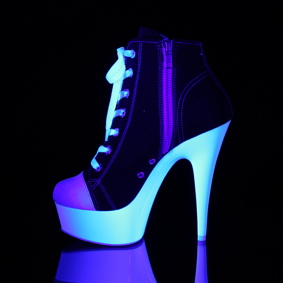 6" Heel, 1 3/4" P/F Sneaker, Side Zip (Pleaser DEL600SK-02/BCA/NW)