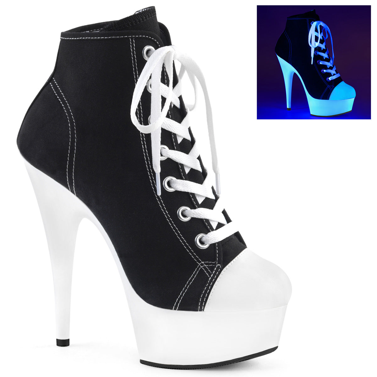 6" Heel, 1 3/4" P/F Sneaker, Side Zip (Pleaser DEL600SK-02/BCA/NW)