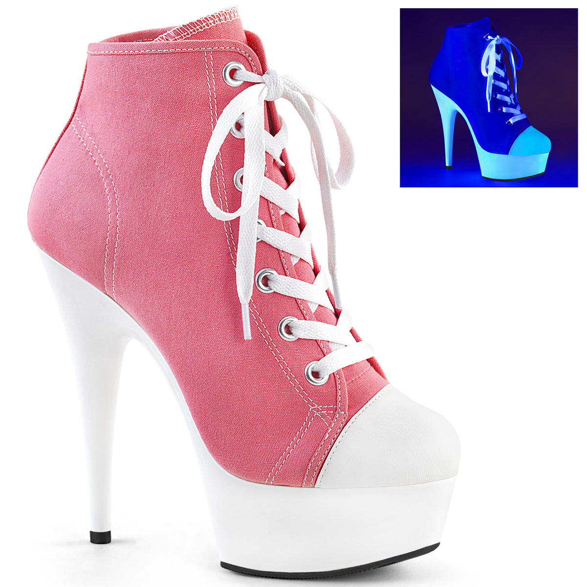 6" Heel, 1 3/4" P/F Sneaker, Side Zip (Pleaser DEL600SK-02/BCA/NW)