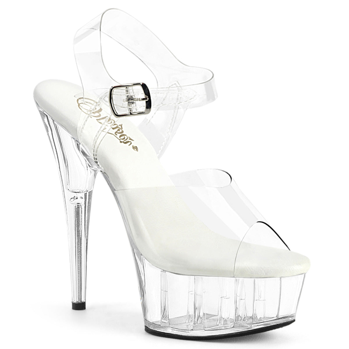 6" Heel, 1 3/4" PF Smooth Insole Ankle Strap Sandal (Pleaser DEL608VL/C/M)