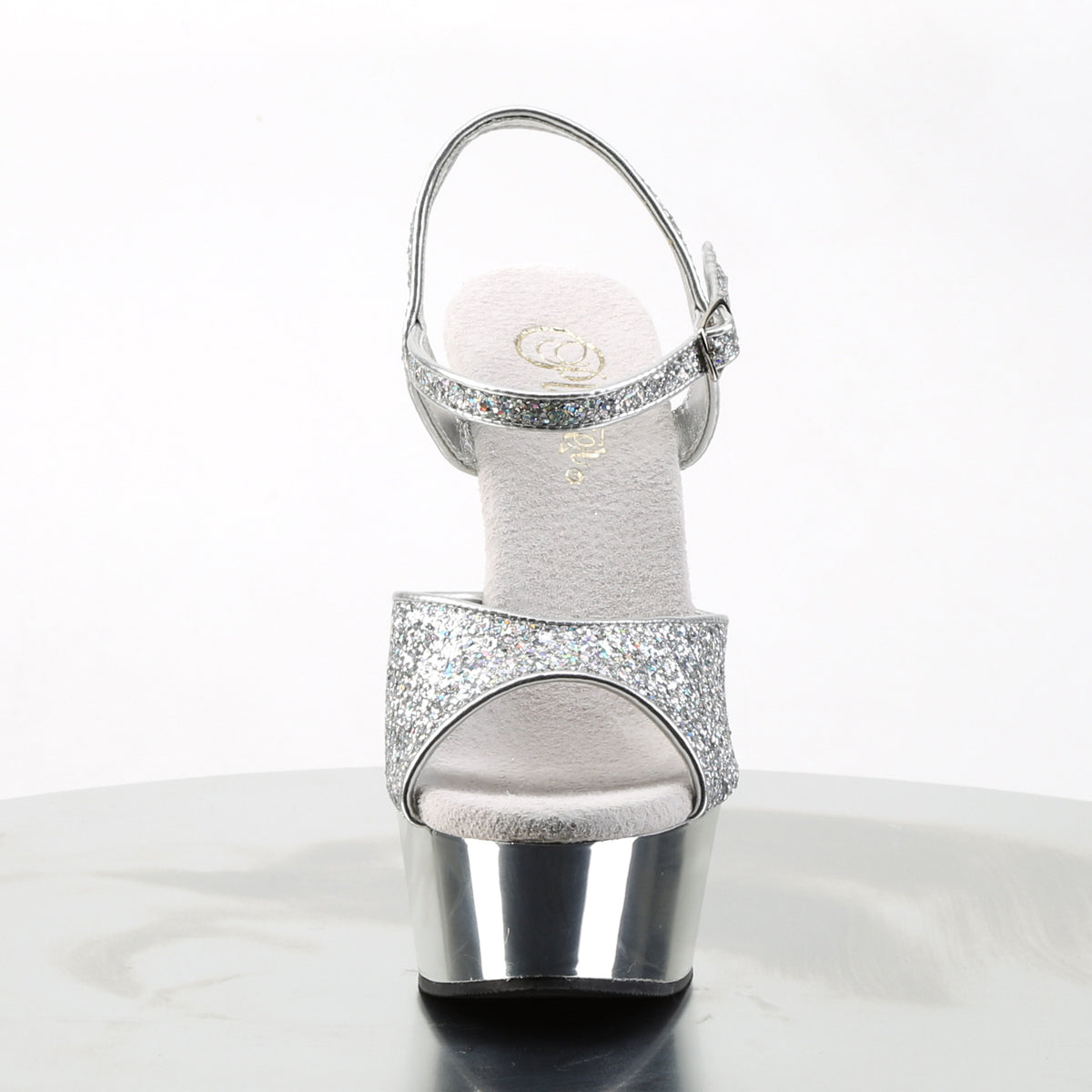 6" Heel, 1 3/4" Gold Chrome PF Ankle Strap Sandal (Pleaser DEL609G/G/M)