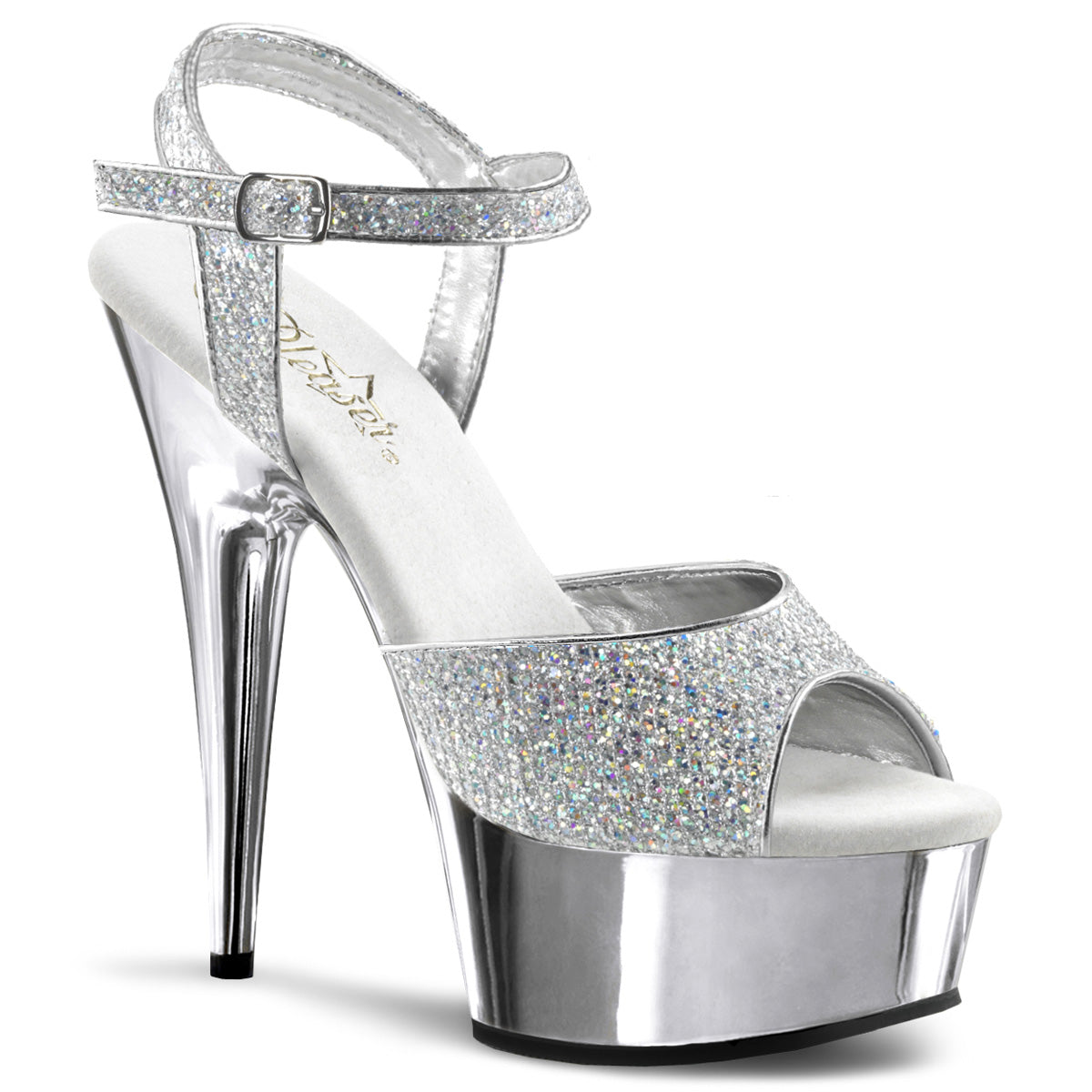 6" Heel, 1 3/4" Gold Chrome PF Ankle Strap Sandal (Pleaser DEL609G/G/M)