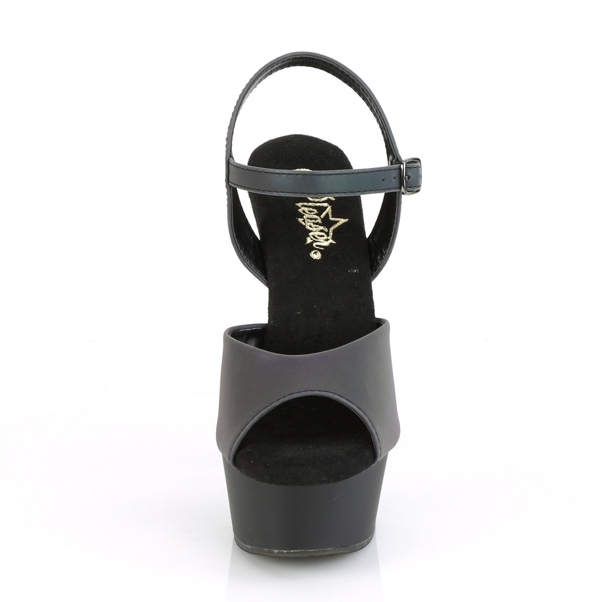 *6" Heel, 1 3/4" PF Ankle Strap Sandal w/Reflective Effect (Pleaser DEL609REFL/GNREFL/B)