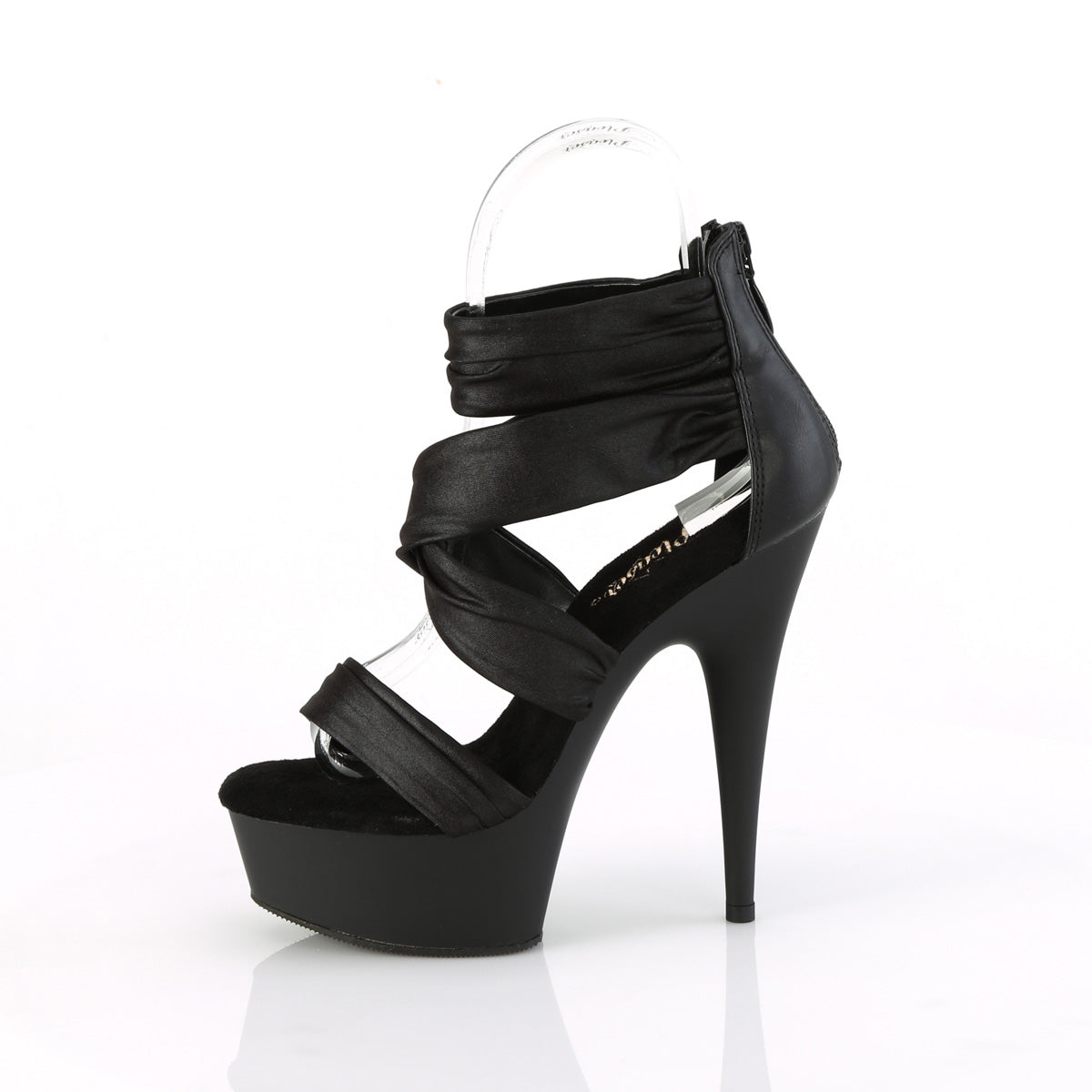 6" Heel, 1 3/4" PF Ruched Ankle Strap Sandal, Back Zip (Pleaser DEL620/BPUFA/M)
