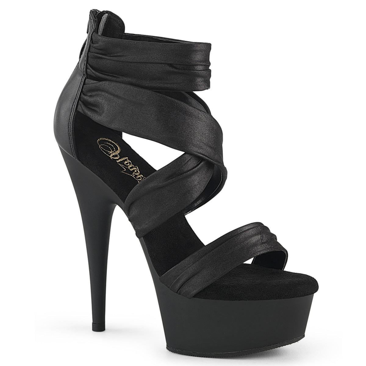 6" Heel, 1 3/4" PF Ruched Ankle Strap Sandal, Back Zip (Pleaser DEL620/BPUFA/M)